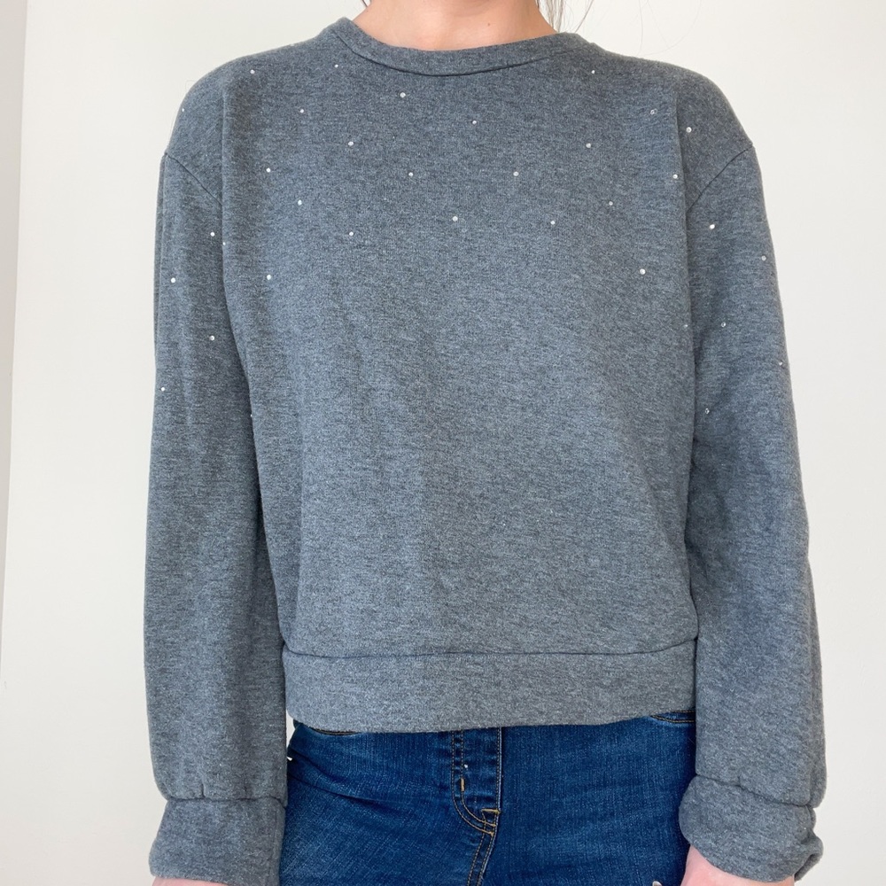 & Other Stories Paris Grey Rhinestone Sparkly Jewel Boxy Crew Neck Sweatshirt 4